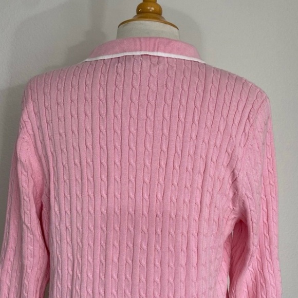 Vintage Ralph Lauren Women Light Pink Collared Cable Knit Soft Sweater XL Preppy - Picture 9 of 16